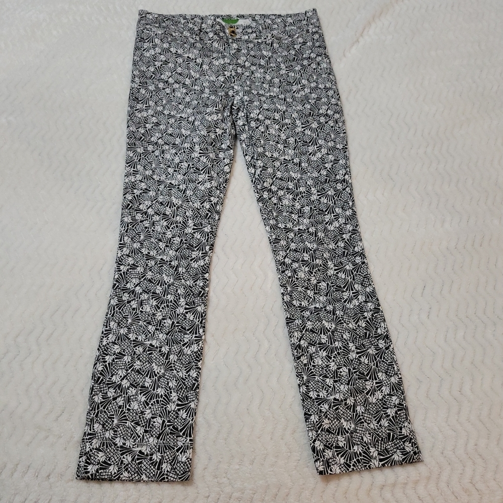 Anthropologie Skinny Pants Black Bowery Pineapple Print Ankle Womens Size 4.
